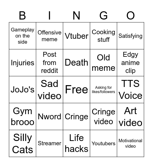 Instagram Reels bingo Card