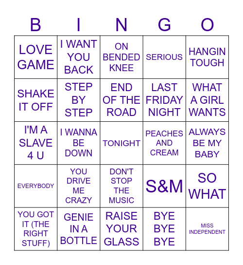 BOY BANDS VS. THE DIVAS! Bingo Card