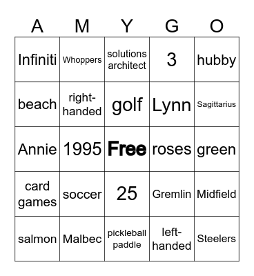 Happy Birthday Amy Bingo Card