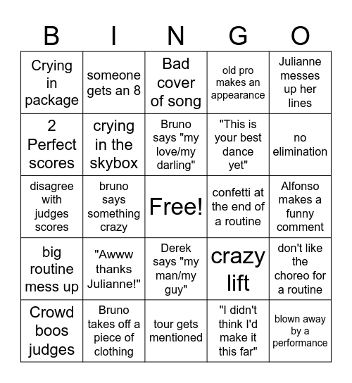 DWTS Semi-Finals Bingo Card