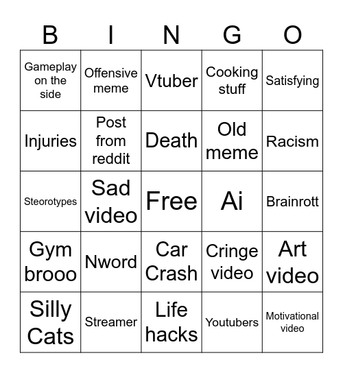 Instagram Reels bingo Card