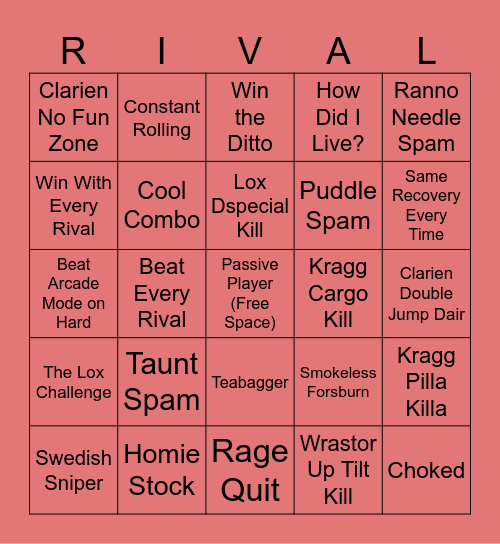 Rivals 2 Bingo Card