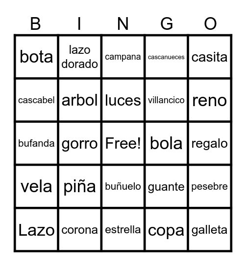 navidad Bingo Card