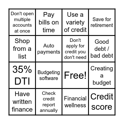 BALANCED BUDGET BINGO Card