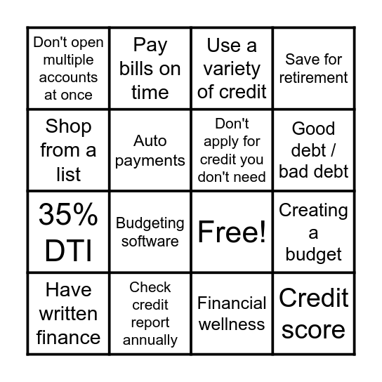 BALANCED BUDGET BINGO Card