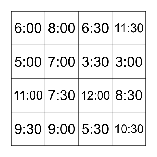 Time Bingo! Bingo Card