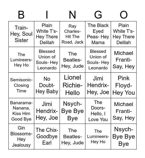 Radio Bingo Hello & Goodbye Bingo Card