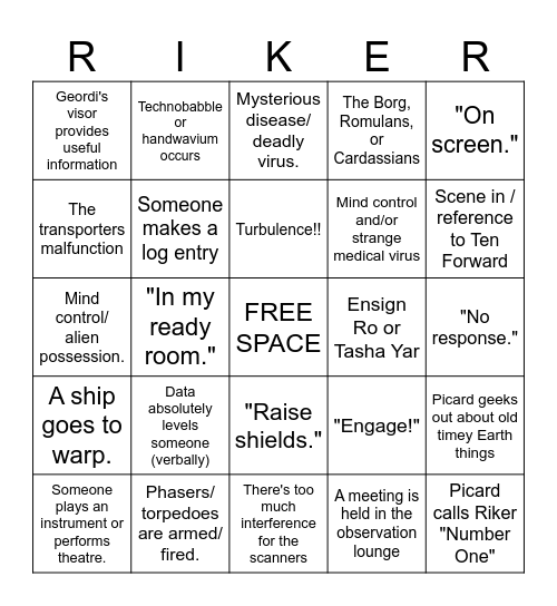 Star Trek: The Next Generation Bingo! Bingo Card