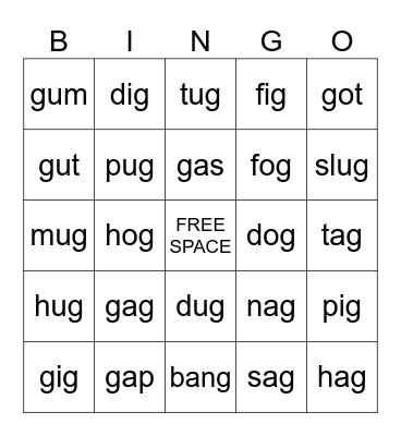 1st Grade Letter G Bingo Card