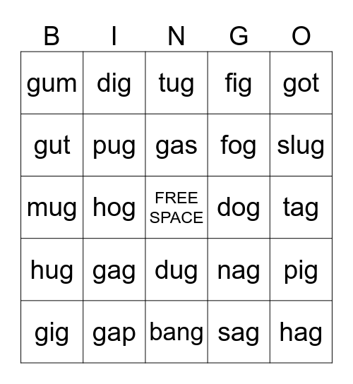 1st Grade Letter G Bingo Card
