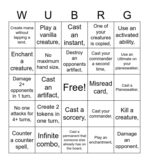 COMMANDER BINGO Card