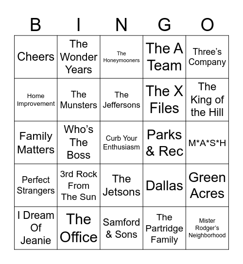 Radio Bingo TV Themes Bingo Card