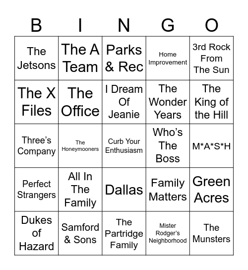 Radio Bingo TV Themes Bingo Card