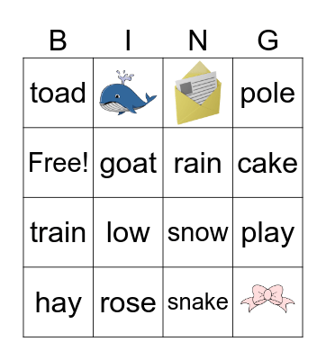 Long "a" and Long "o" Words Bingo Card