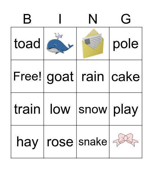 Long "a" and Long "o" Words Bingo Card