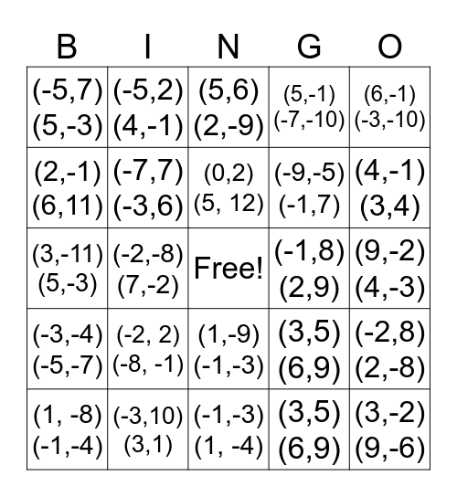 Find the Slope Bingo Card