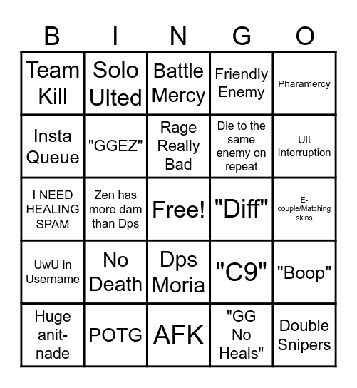 OverWatch Bingo Card Bingo Card