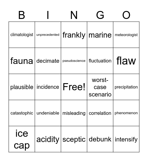 C1 Uniy 9 Climate Change Bingo Card