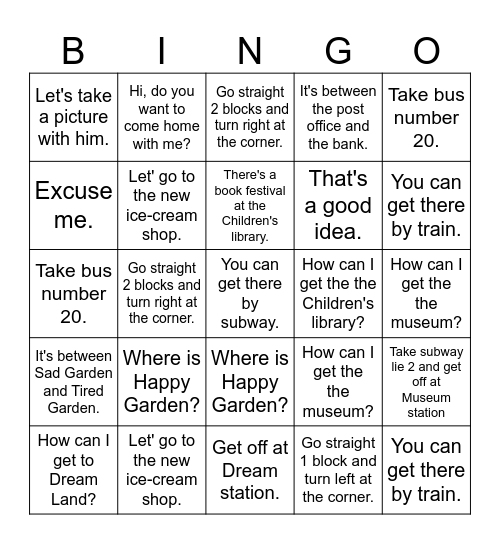 Lesson 11 How can I get ther? Bingo Card