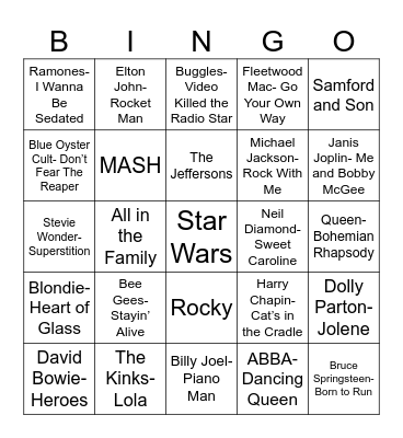 Radio Bingo Remember the 70's Bingo Card