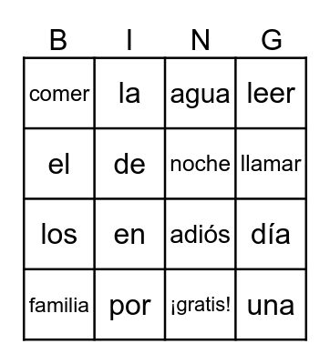 Palabras de Uso Frequente Bingo Card