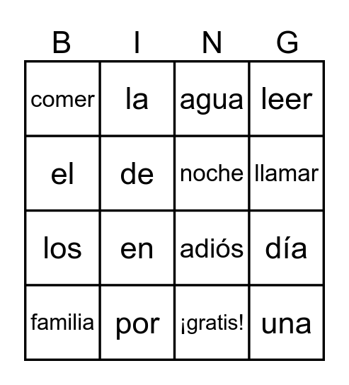 Palabras de Uso Frequente Bingo Card