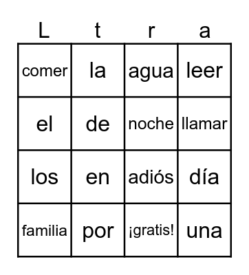 Palabras de Uso Frequente Bingo Card