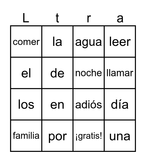 Palabras de Uso Frequente Bingo Card