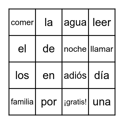 Palabras de Uso Frequente -lotería Bingo Card
