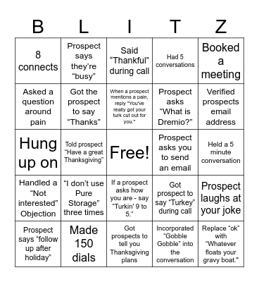 Thanksgiving Blitz Bing Bingo Card