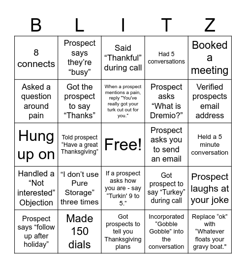 Thanksgiving Blitz Bing Bingo Card