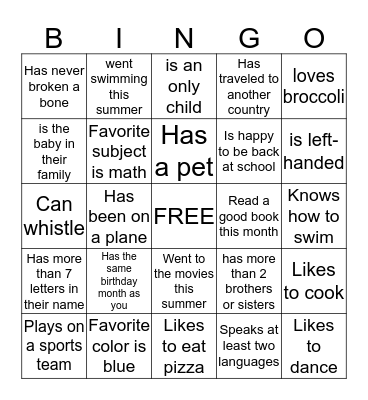 Getting to Know You Bingo Card