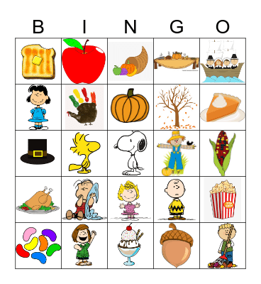 A Charlie Brown Thanksgiving Bingo Card