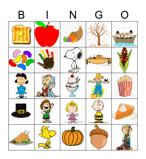 A Charlie Brown Thanksgiving Bingo Card
