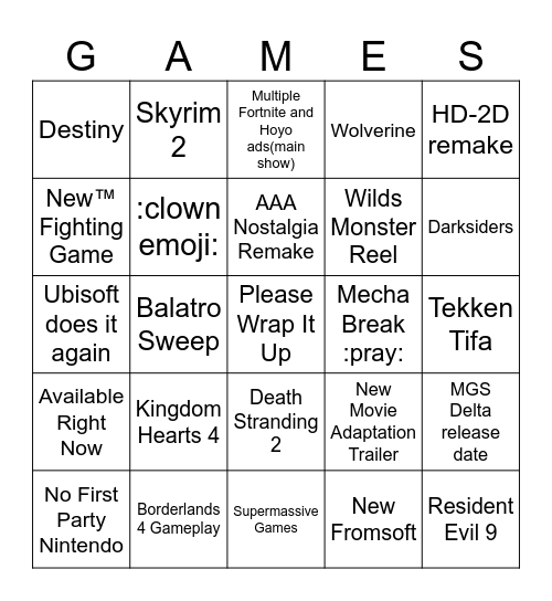 Untitled Bingo Card