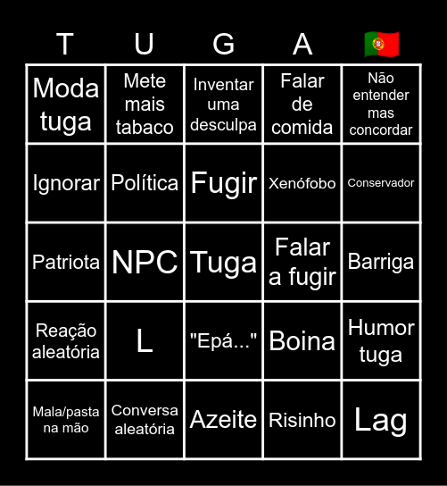 TUGA BINGO Card