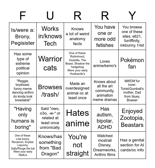 FURRY Bingo Card