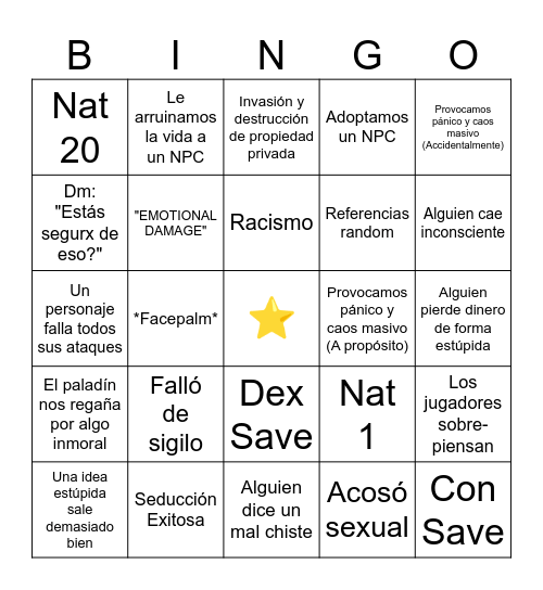 Bingo D&D Bingo Card