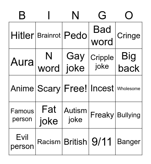 Funny compilation/offensive memes Bingo Card