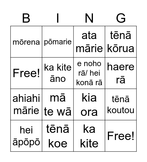 mihi bingo card Bingo Card