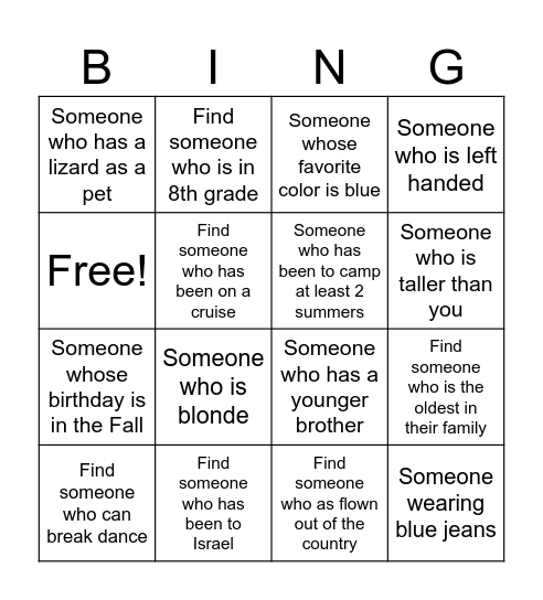 Human Bingo Card