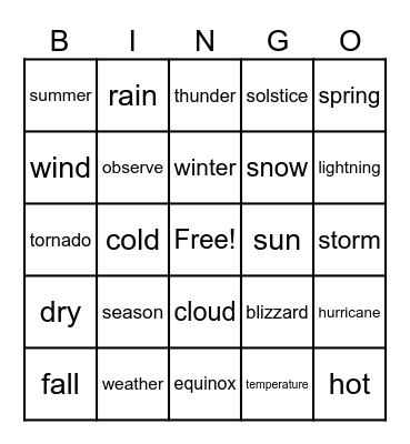 Seasons BINGO Card