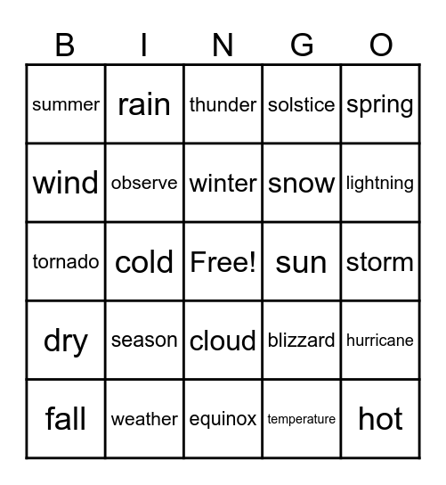 Seasons BINGO Card