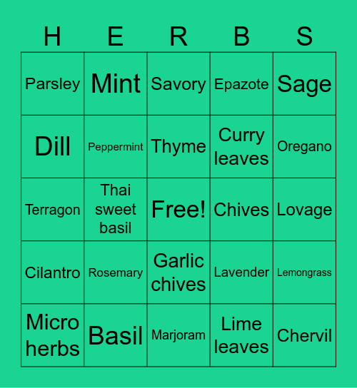 Herbs Bingo Card