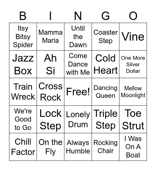 Mountain Line Dancers Christmas Party Bingo Card