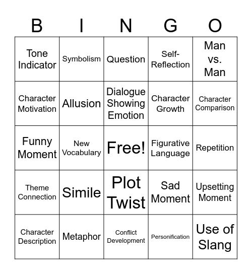 The Hate U Give Chapter 13 Bingo Card