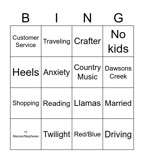 All about me Bingo Card