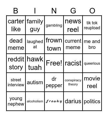 Instagram reel bingo Card