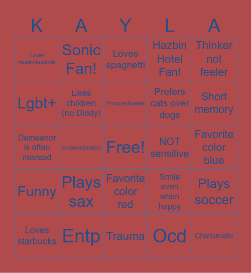 Kayla Bingo! Bingo Card