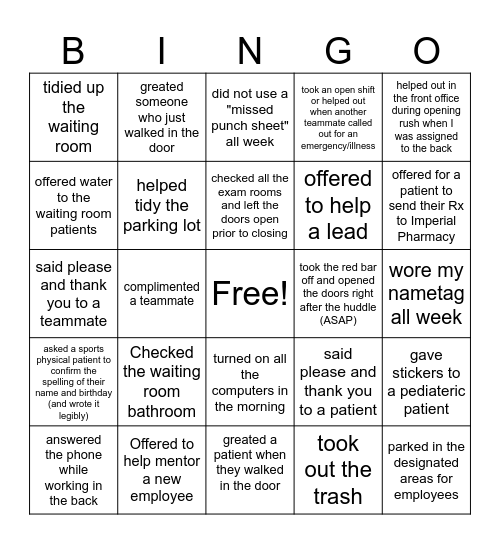 South Bay Urgent Care BINGO Card